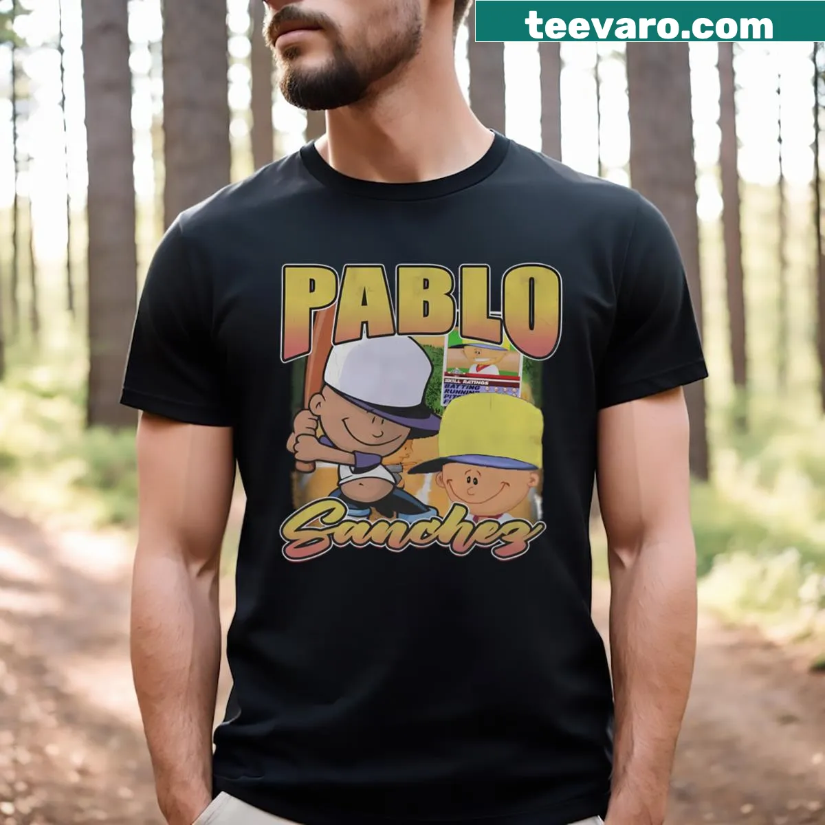 Vintage-style T-shirt featuring Pablo Sanchez character — on a men's t-shirt