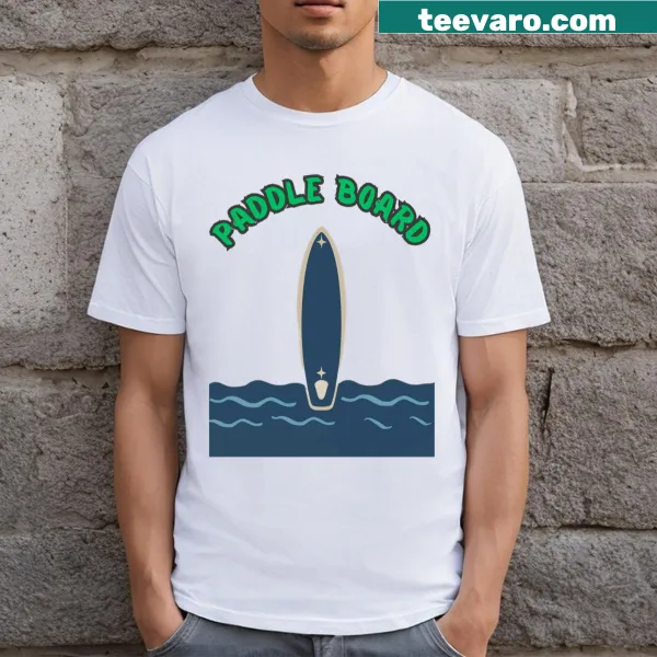 Graphic t-shirt featuring a paddle boarder in action
