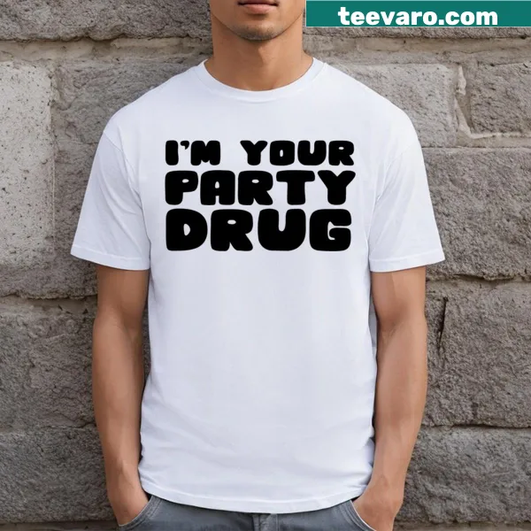 Playful graphic T-shirt with a humorous 'Party Drug' design