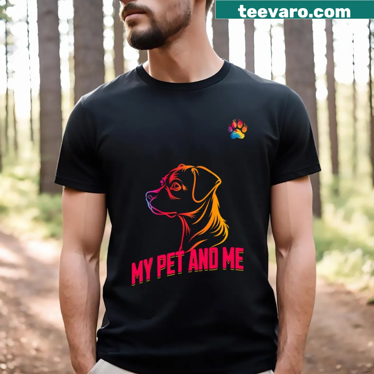 Illustration of pets in a digital world on a T-shirt — on a men's t-shirt