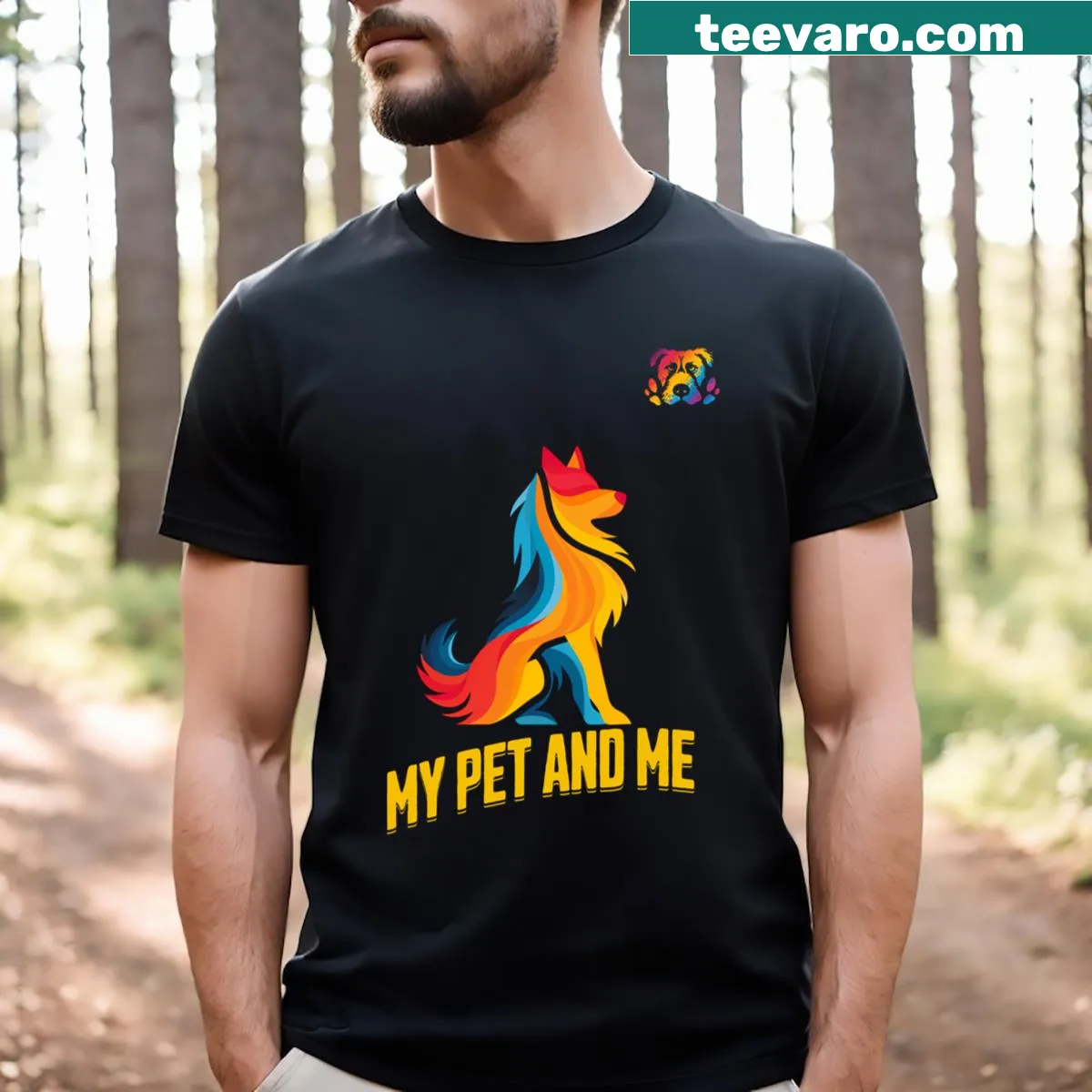 Graphic tee depicting pets in a digital gallery — on a men's t-shirt