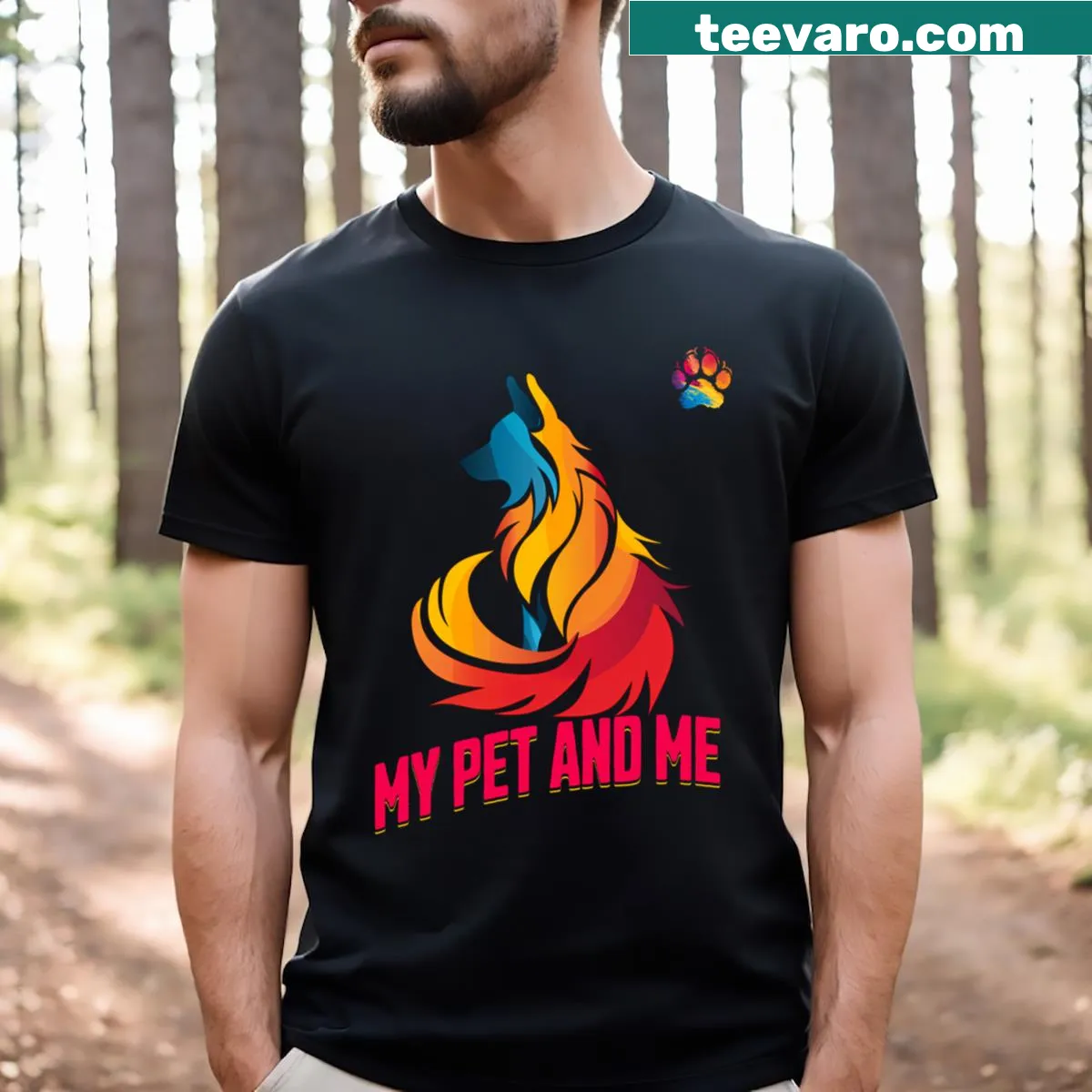 Art capturing magical moments with pets on a T-shirt — on a men's t-shirt