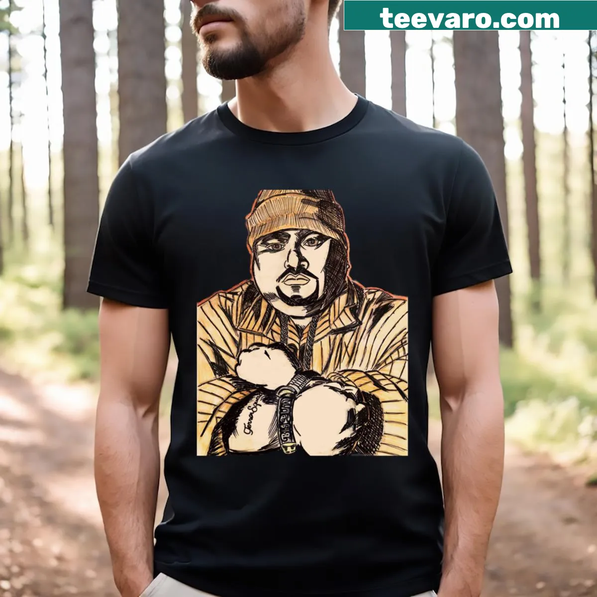 Portrait sketch of Big Pun on a t-shirt — on a men's t-shirt