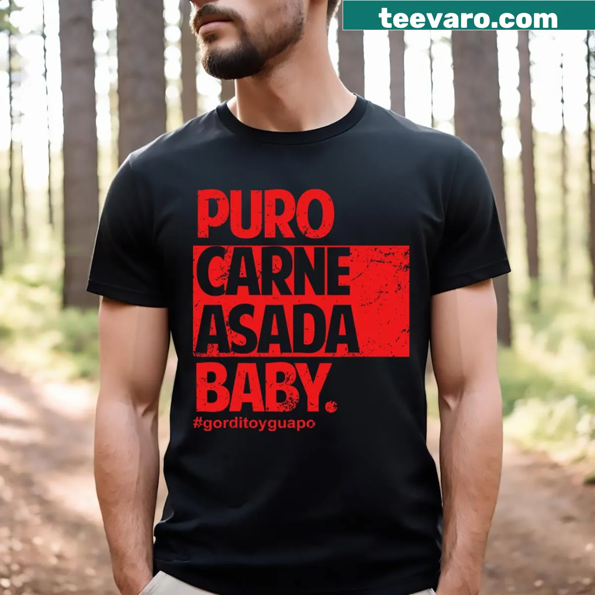 Whimsical carne asada illustration on a fun t-shirt — on a men's t-shirt