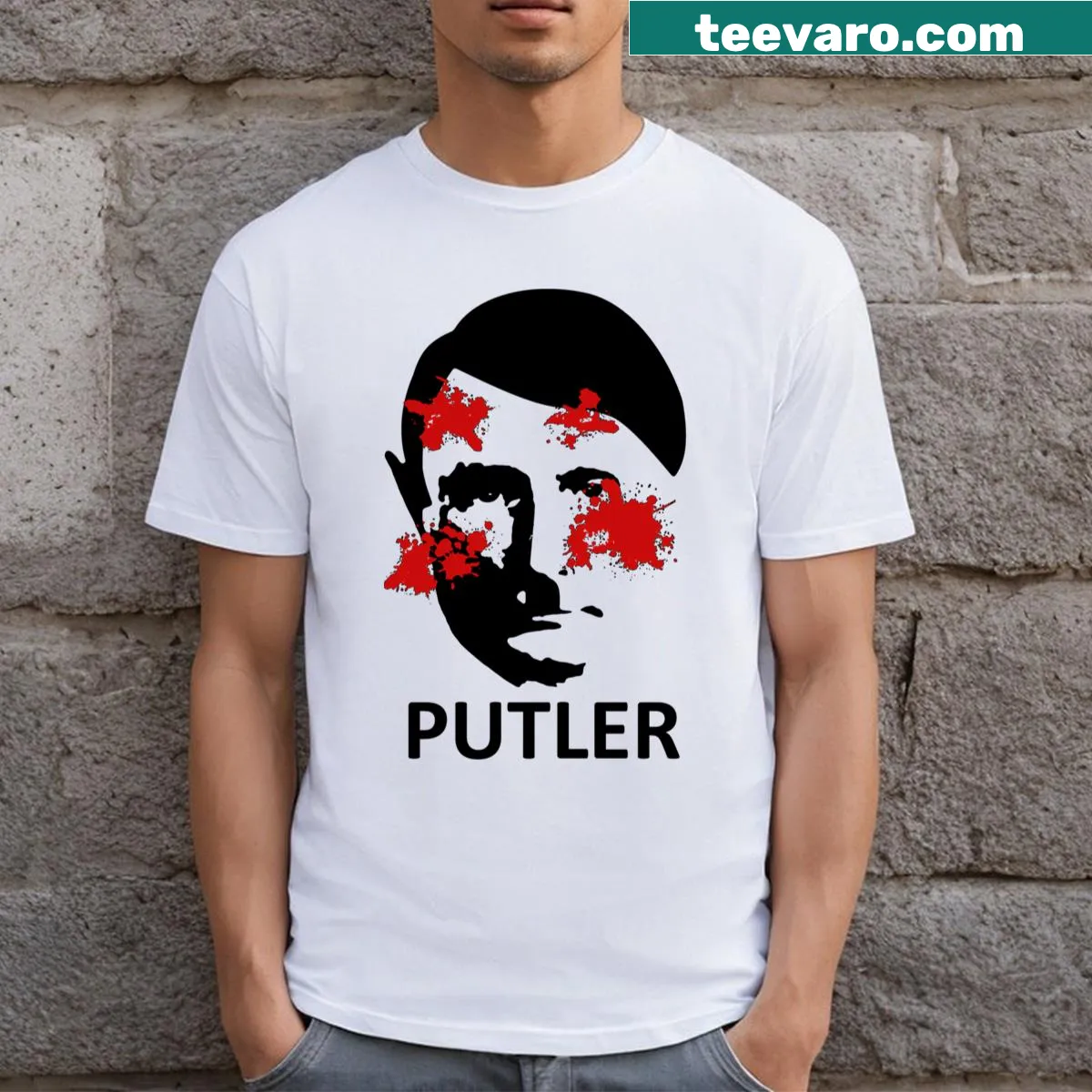 Edgy political graphic T-shirt with bold text. — on a men's t-shirt