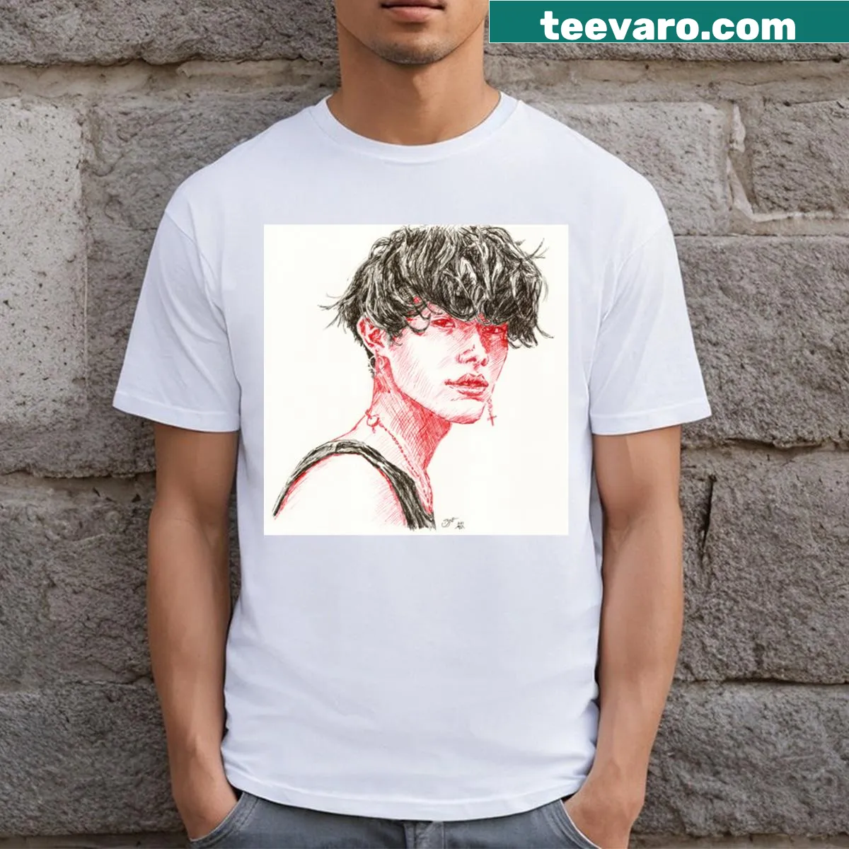 Simple typography Red Boy t-shirt for casual wear — on a men's t-shirt