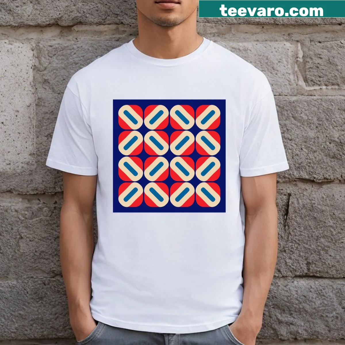 T-shirt with retro geometric patterns in abstract design — on a men's t-shirt