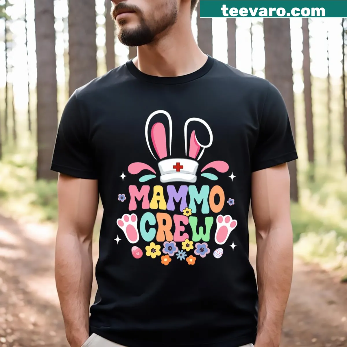 Playful retro t-shirt featuring bunny ears for Easter celebrations — on a men's t-shirt