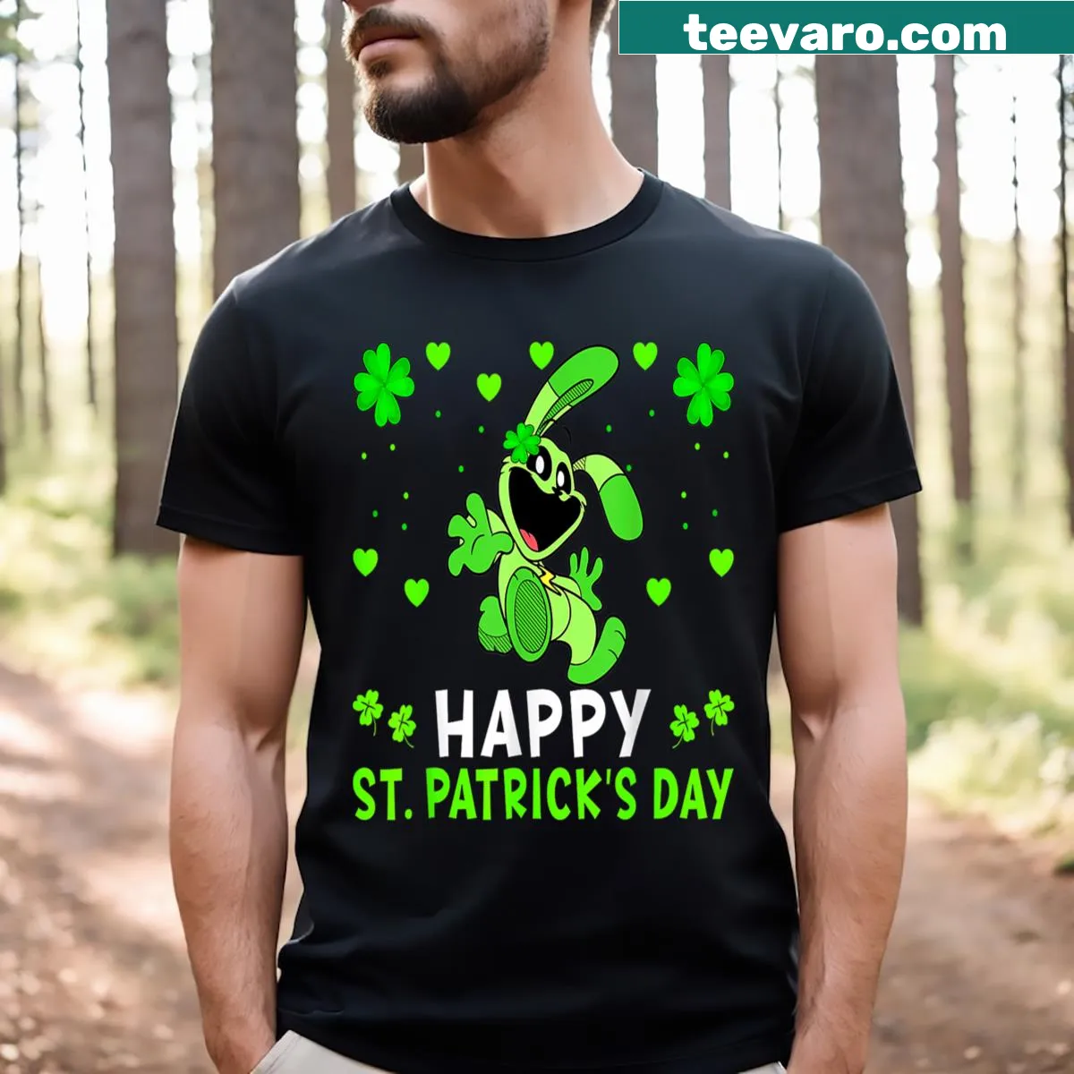 Happy St. Patrick's Day kids T-shirt with cartoon critters design. — on a men's t-shirt