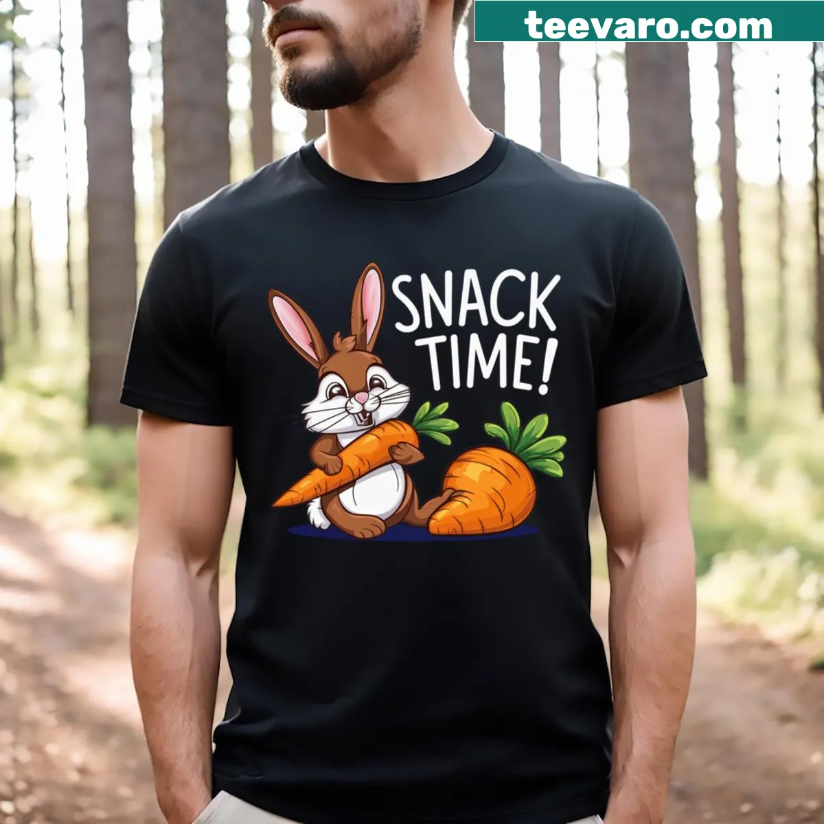 Funny Snack Time t-shirt celebrating snacking culture — on a men's t-shirt