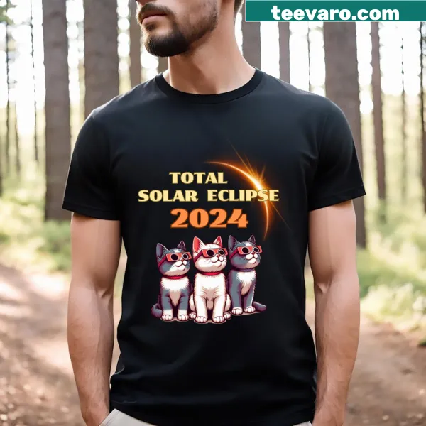 Cute cat wearing eclipse glasses on a T-shirt
