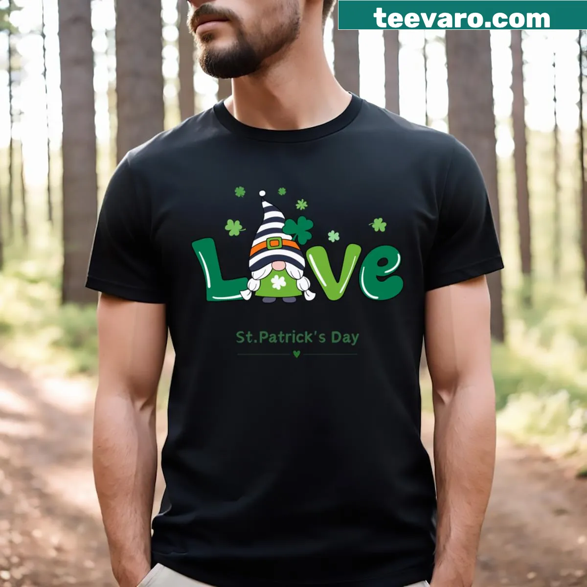 Irish Sasquatch T-shirt with shamrocks for St. Patrick's Day — on a men's t-shirt