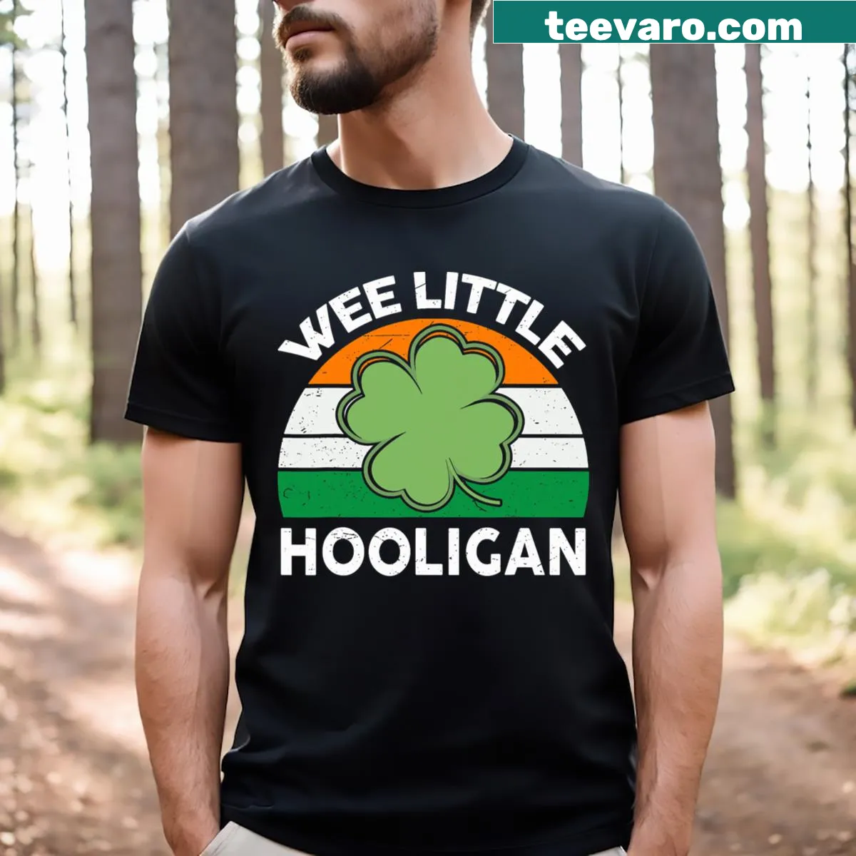 Funny St. Patrick's Day kids shirt with a hooligan character illustration — on a men's t-shirt