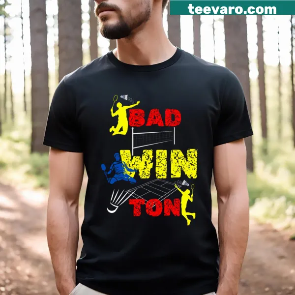 Inspirational badminton T-shirt with 'Strike Fear On The Court' text
