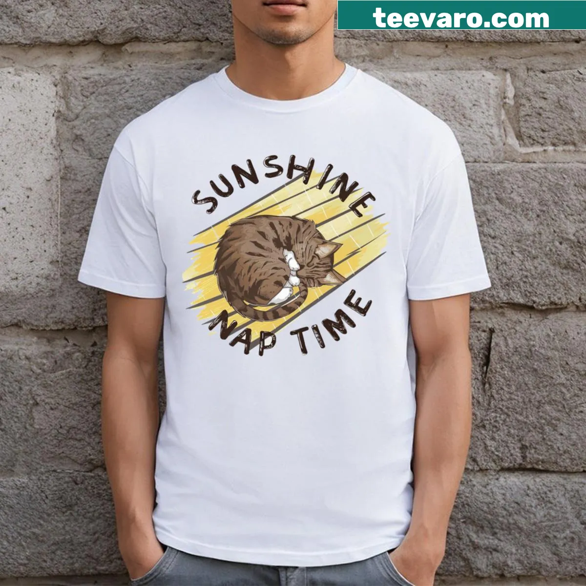 Charming T-shirt celebrating sunshine and nap time — on a men's t-shirt