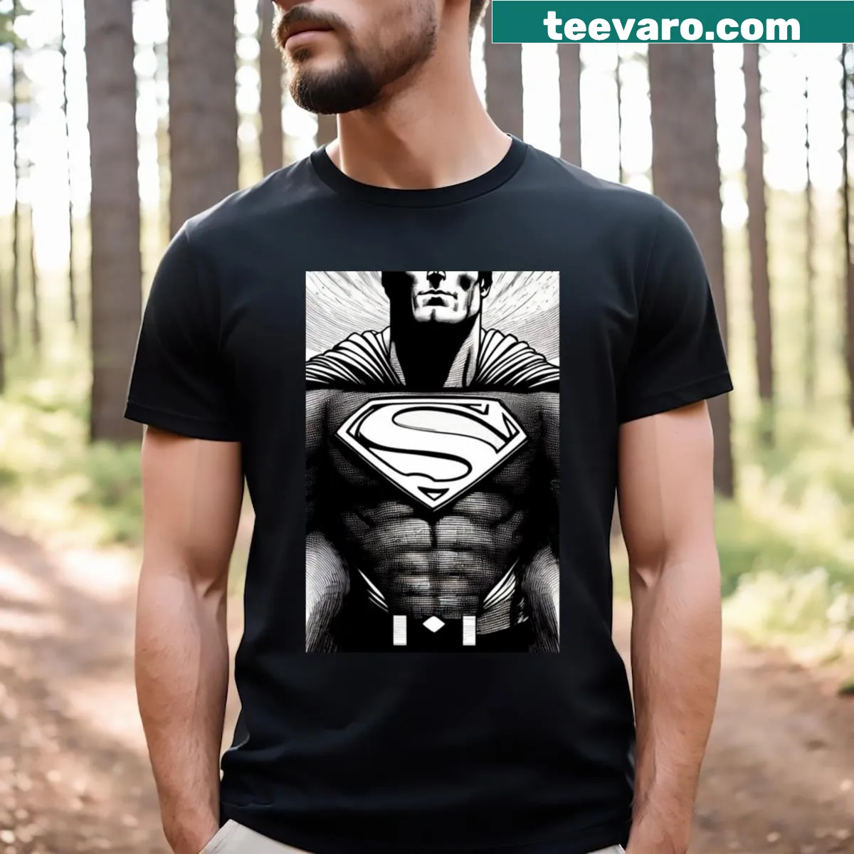 Superhero-themed essential T-shirt design — on a men's t-shirt