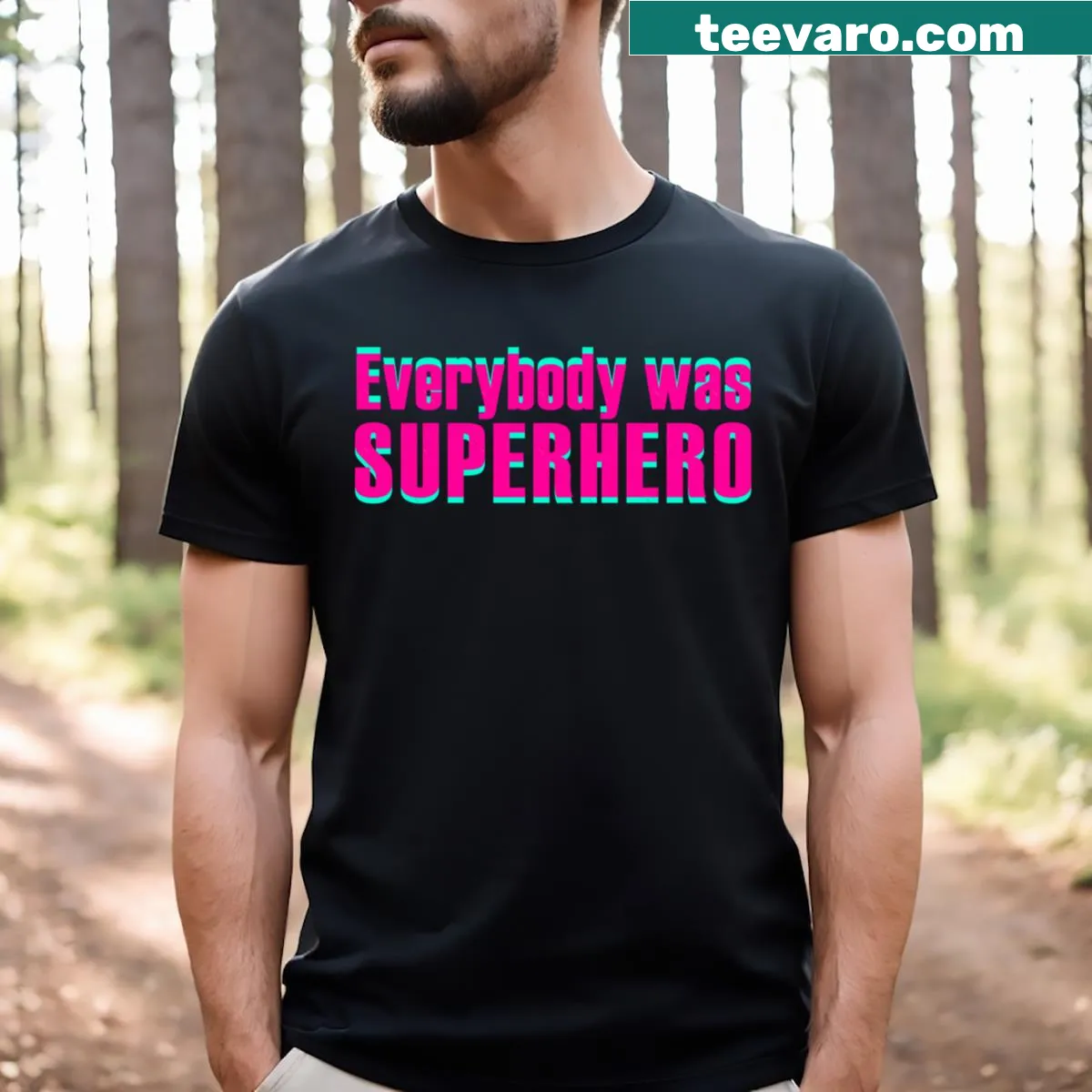 Superhero glitch-themed T-shirt design — on a men's t-shirt
