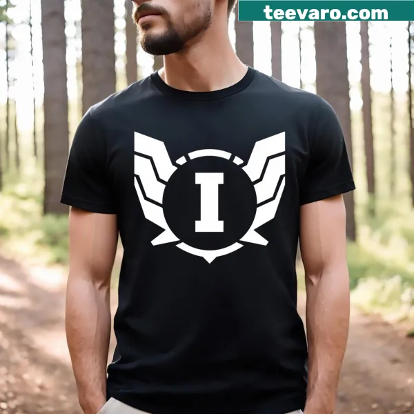 T-shirt featuring superhero letter 'I' with wings illustration