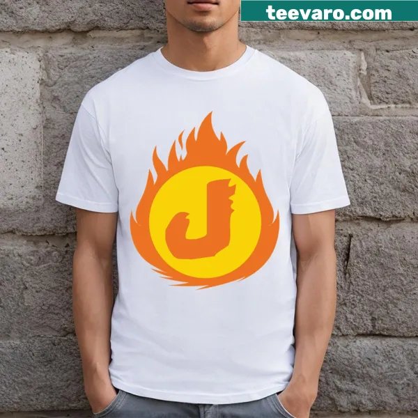 Fire insignia featuring superhero letter J on a T-shirt