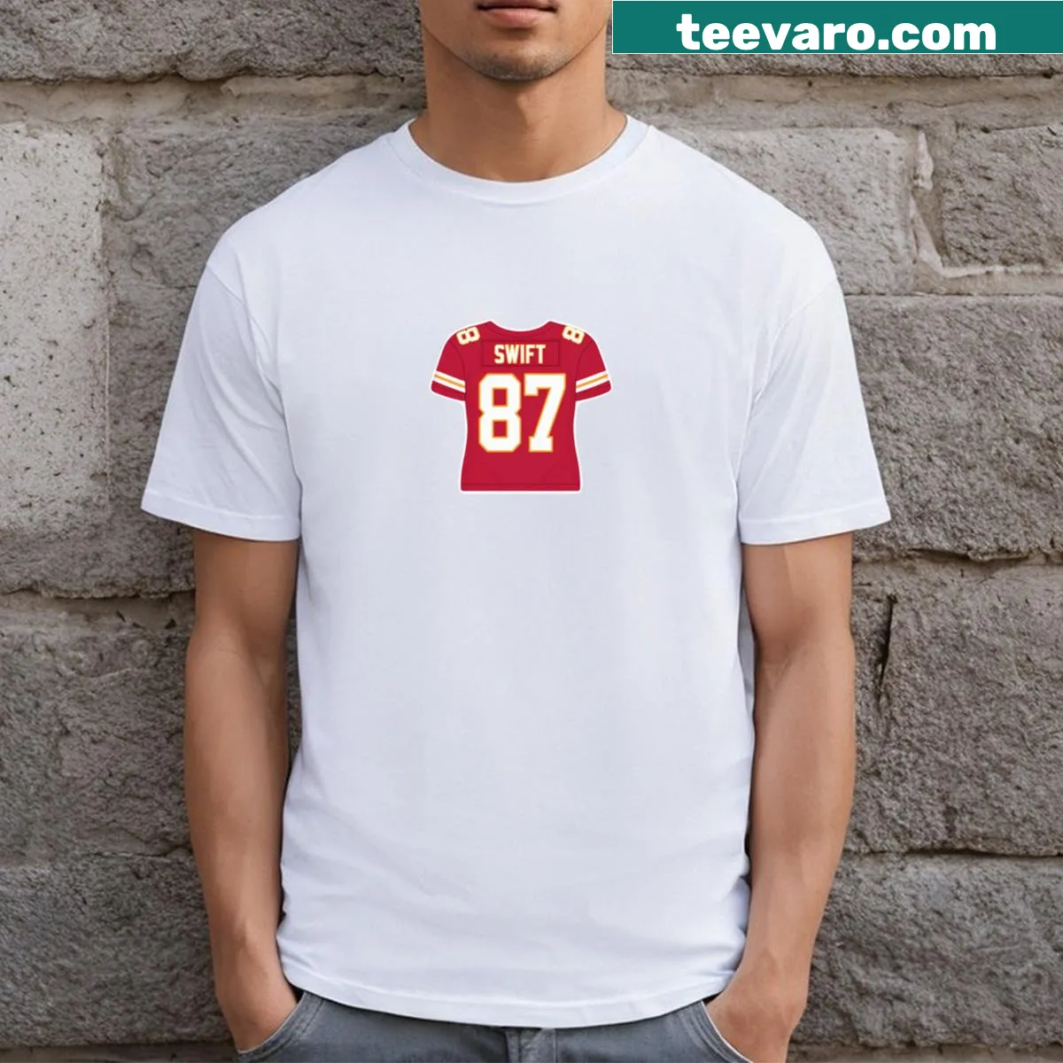 T-shirt featuring Swift Chiefs team logo and '87' jersey style — on a men's t-shirt