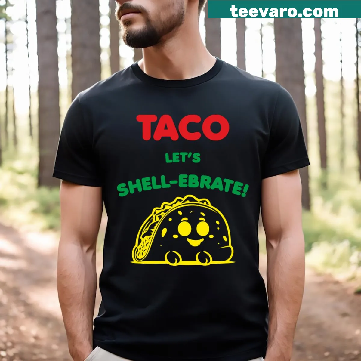 Taco Time T-shirt with playful cartoon graphic — on a men's t-shirt