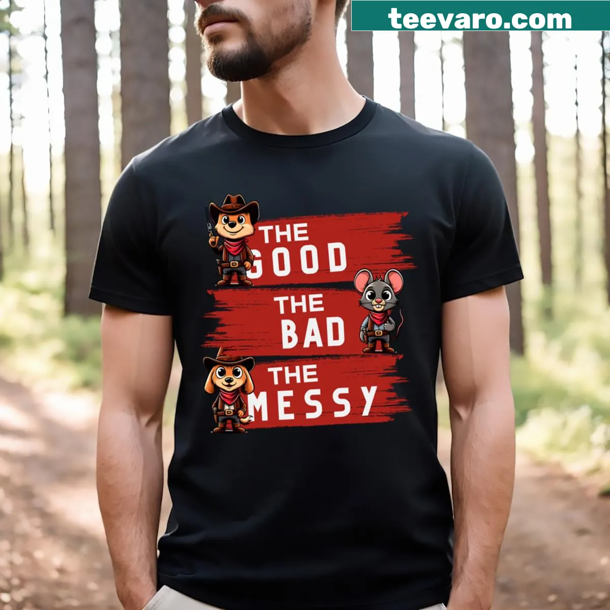Illustrative cowboy-themed t-shirt representing team spirit — on a men's t-shirt