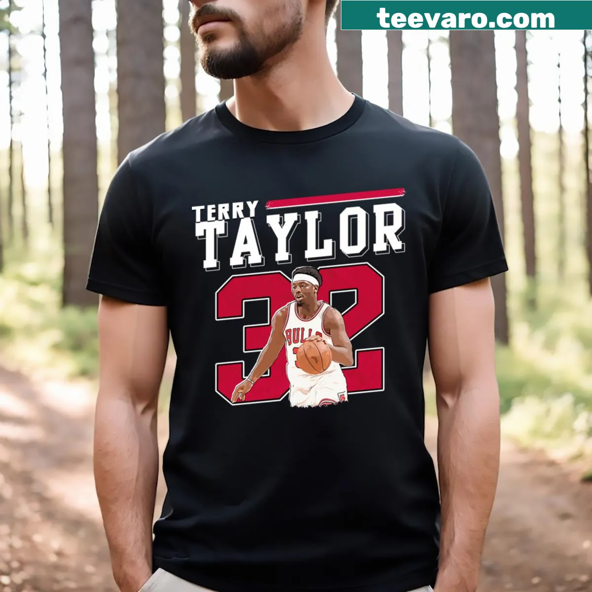 T-shirt honoring Terry Taylor with bold typography — on a men's t-shirt