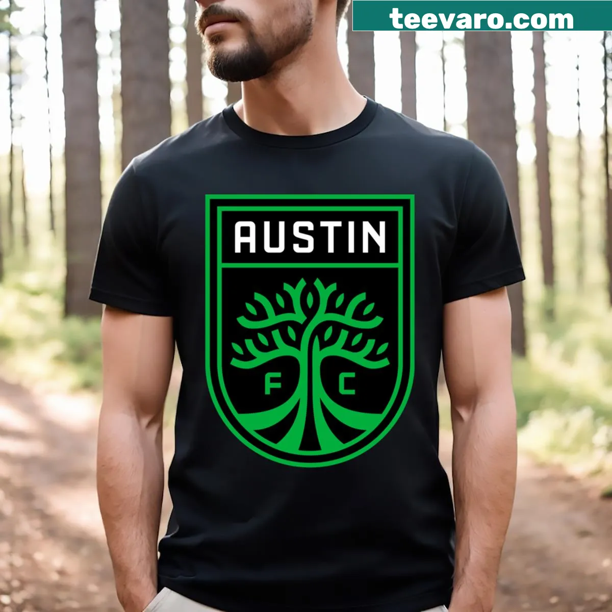 T-shirt featuring the logo of Austin, Texas — on a men's t-shirt
