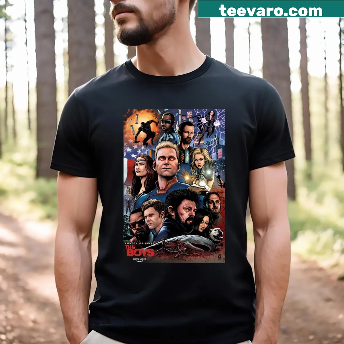 T-shirt featuring imagery from The Boys movie — on a men's t-shirt