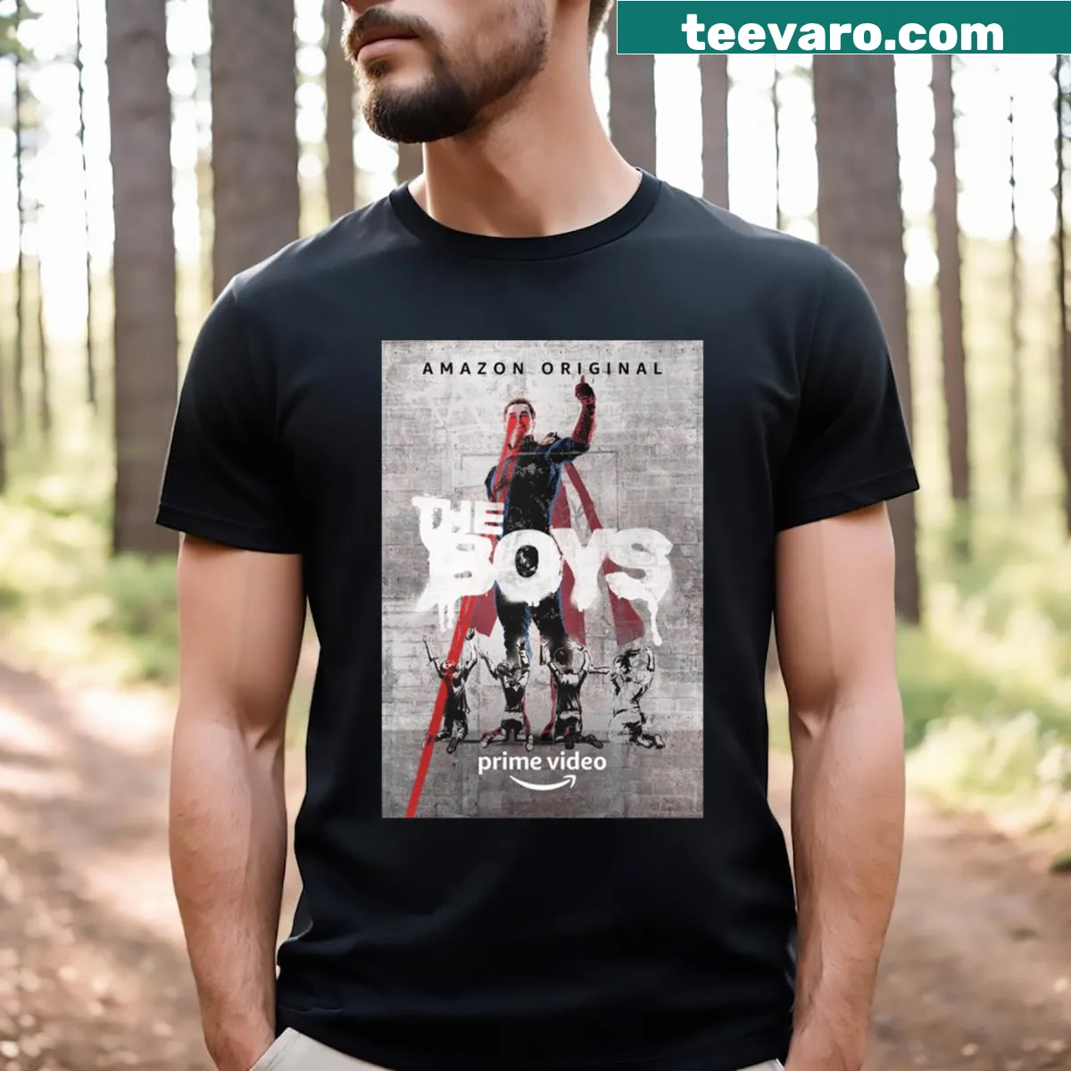 Stylized poster t-shirt featuring characters from The Boys series — on a men's t-shirt