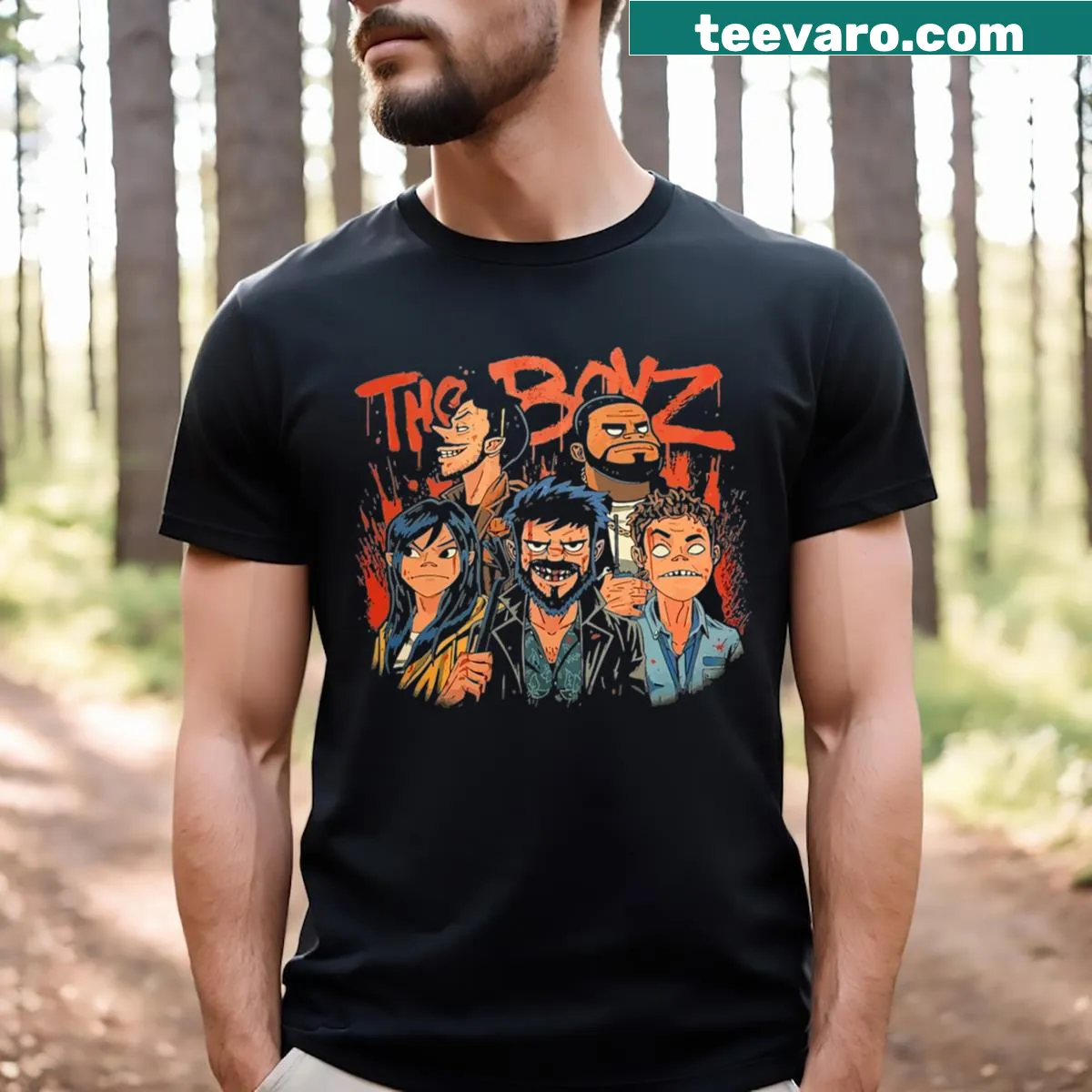 Vintage Gorilaz t-shirt with bold illustration and distressed look — on a men's t-shirt