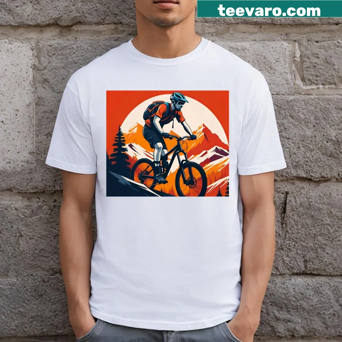 T-shirt with the phrase 'Thrill Of The Trails' in a dynamic design for mountain bikers. — on a men's t-shirt