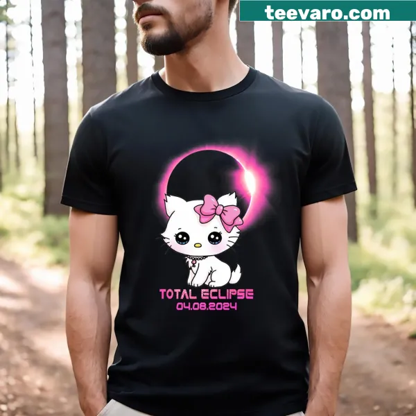 Funny cat boy girl solar eclipse graphic T-shirt