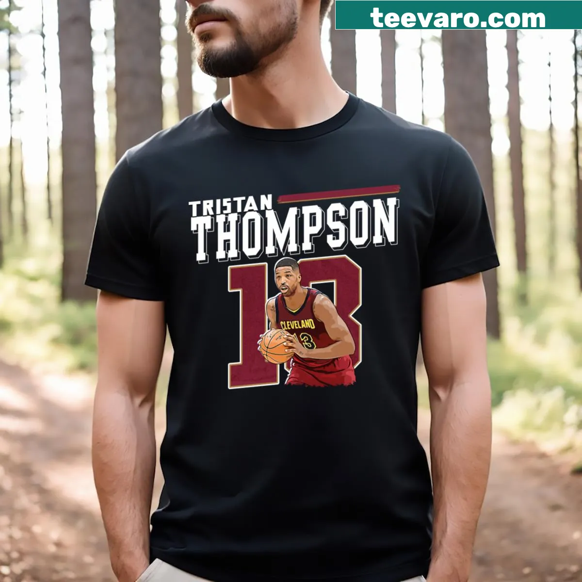 T-shirt featuring Tristan Thompson's name in bold typography. — on a men's t-shirt