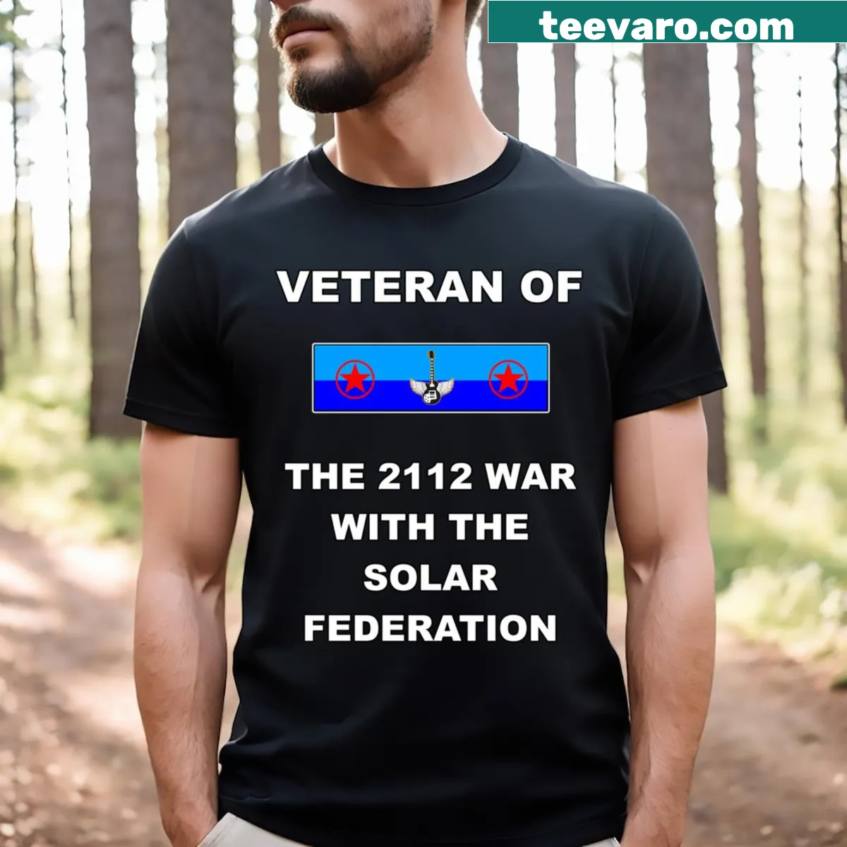 T-shirt with the phrase Veteran Of The War Of The Solar Federation — on a men's t-shirt