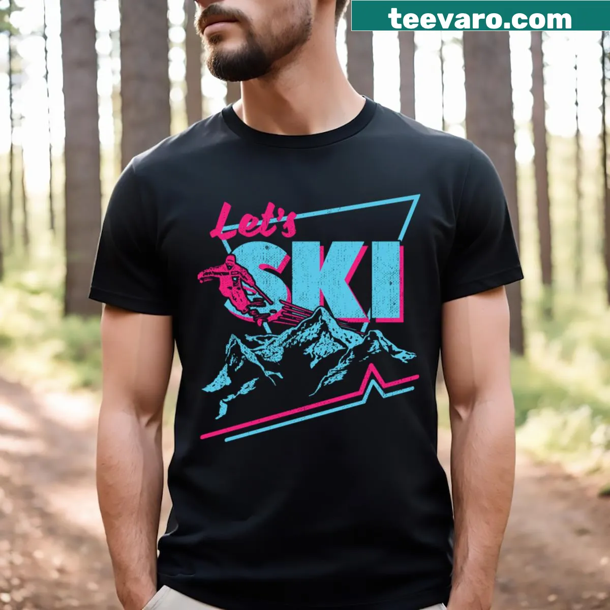 Vintage ski-themed T-shirt with retro graphics from the 80s and 90s — on a men's t-shirt