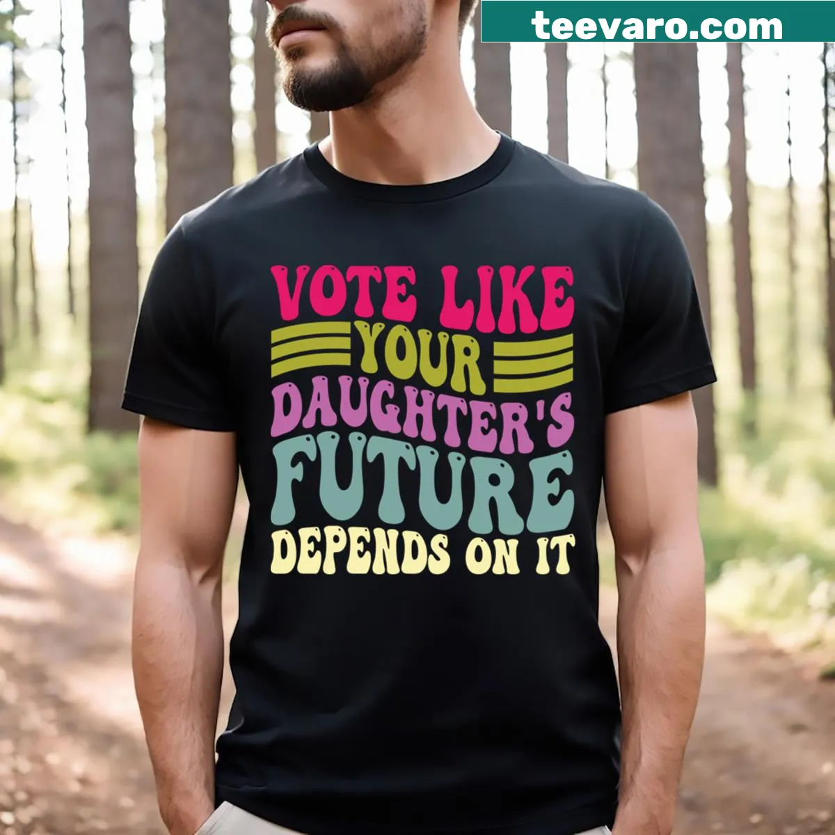 T-shirt with the message about voting for future generations — on a men's t-shirt