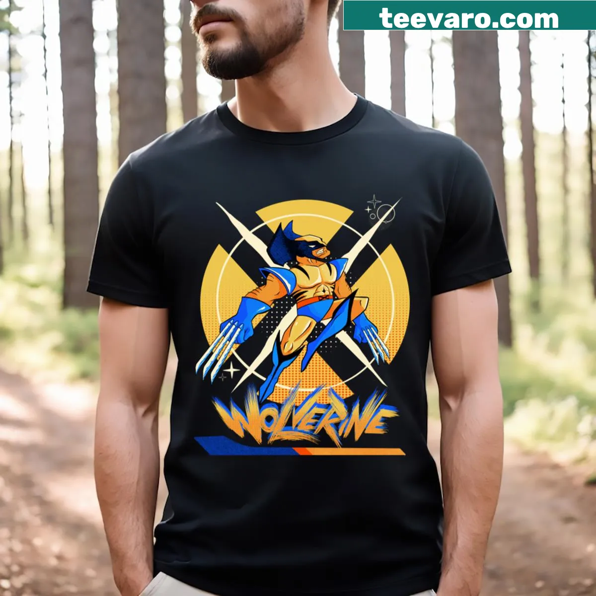 X-Men 97 Wolverine illustrated t-shirt featuring the iconic character — on a men's t-shirt