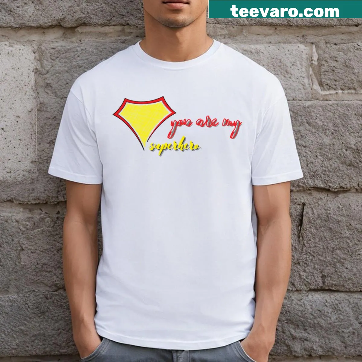 Typography t-shirt stating 'You Are My Superhero' for kids — on a men's t-shirt