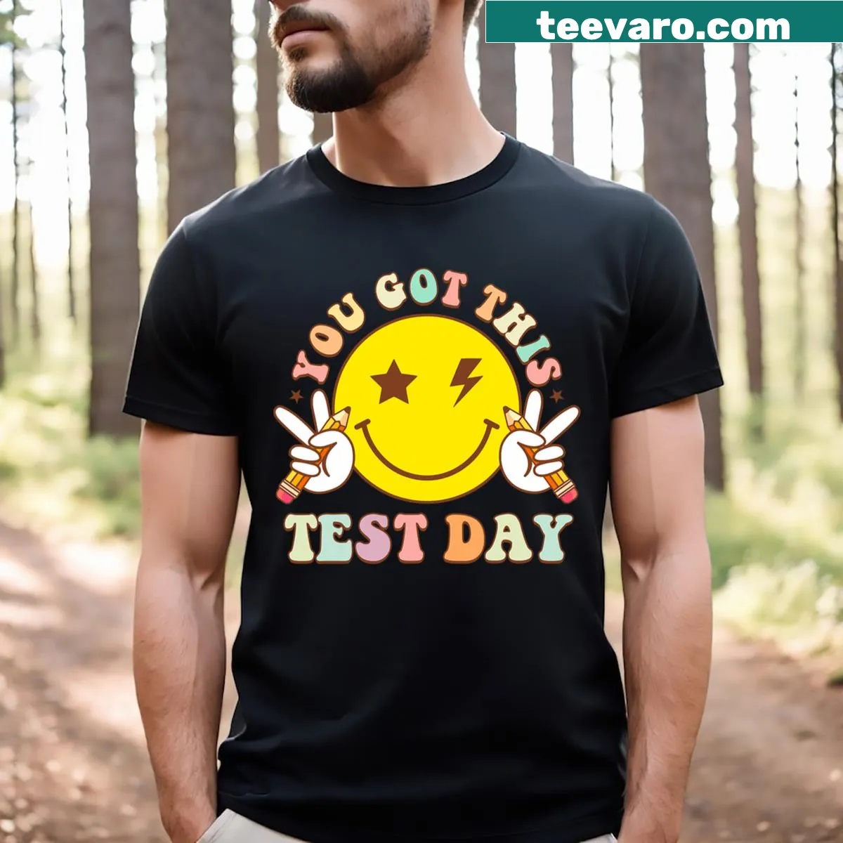 Motivational t-shirt with 'You Got This' and a smiley face. — on a men's t-shirt