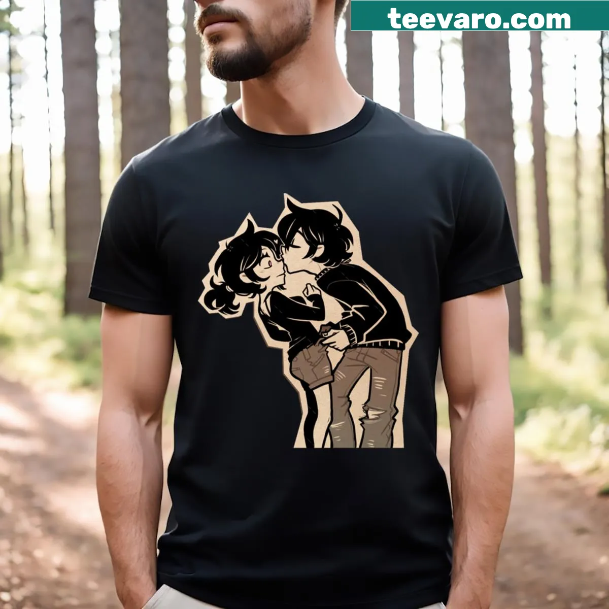 Illustrative T-shirt featuring the whimsical story of Andy and Leyley. — on a men's t-shirt