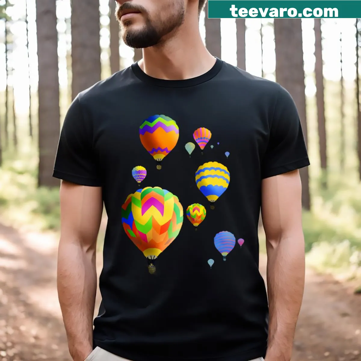 Whimsical balloon illustration on T-shirt — on a men's t-shirt