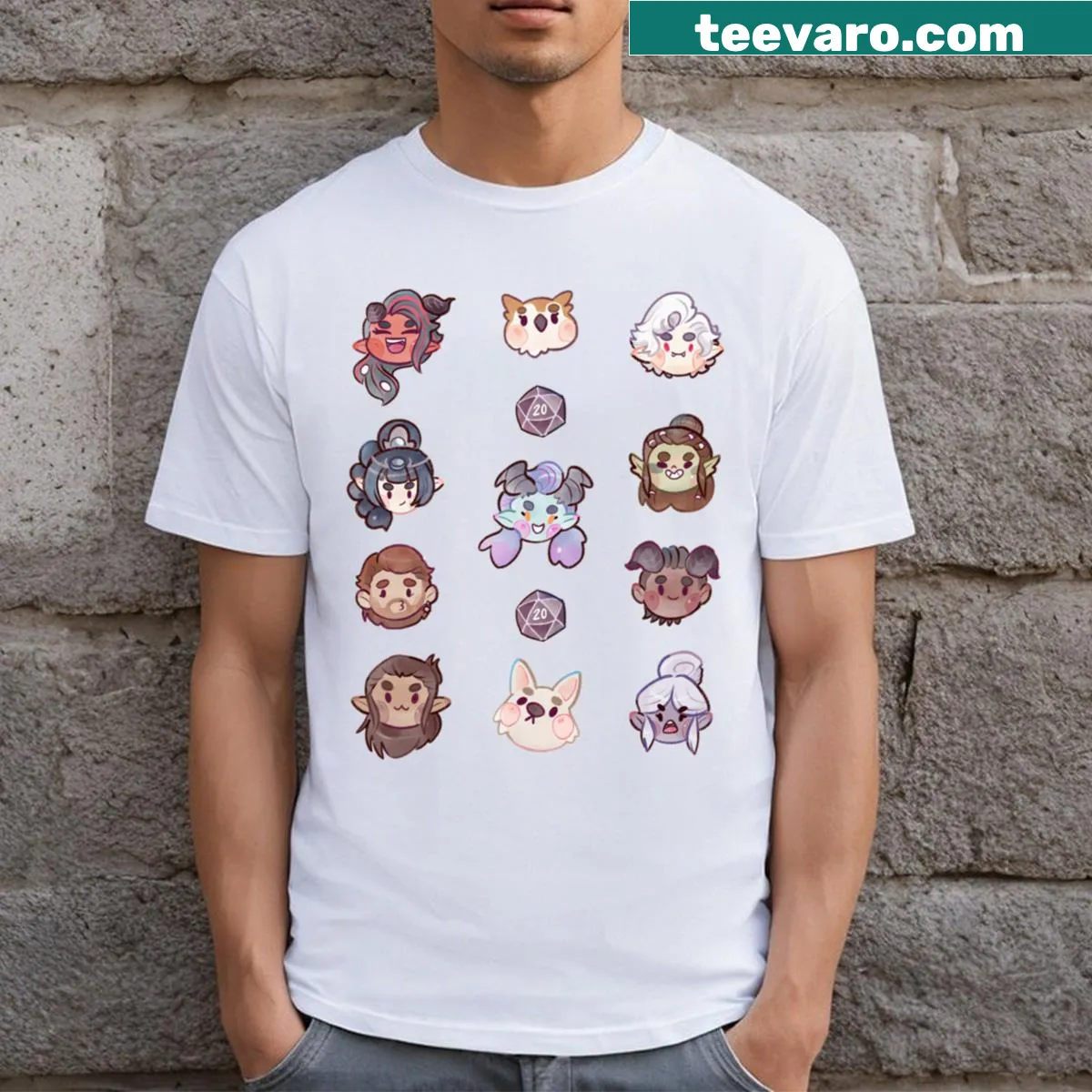 Chibi faces design t-shirt inspired by gaming — on a men's t-shirt