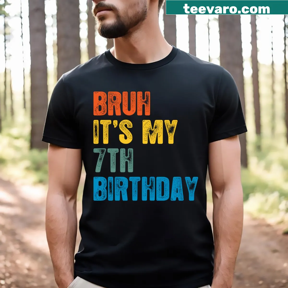 Funny birthday t-shirt with 'Bruh It's My 7th Birthday' text — on a men's t-shirt