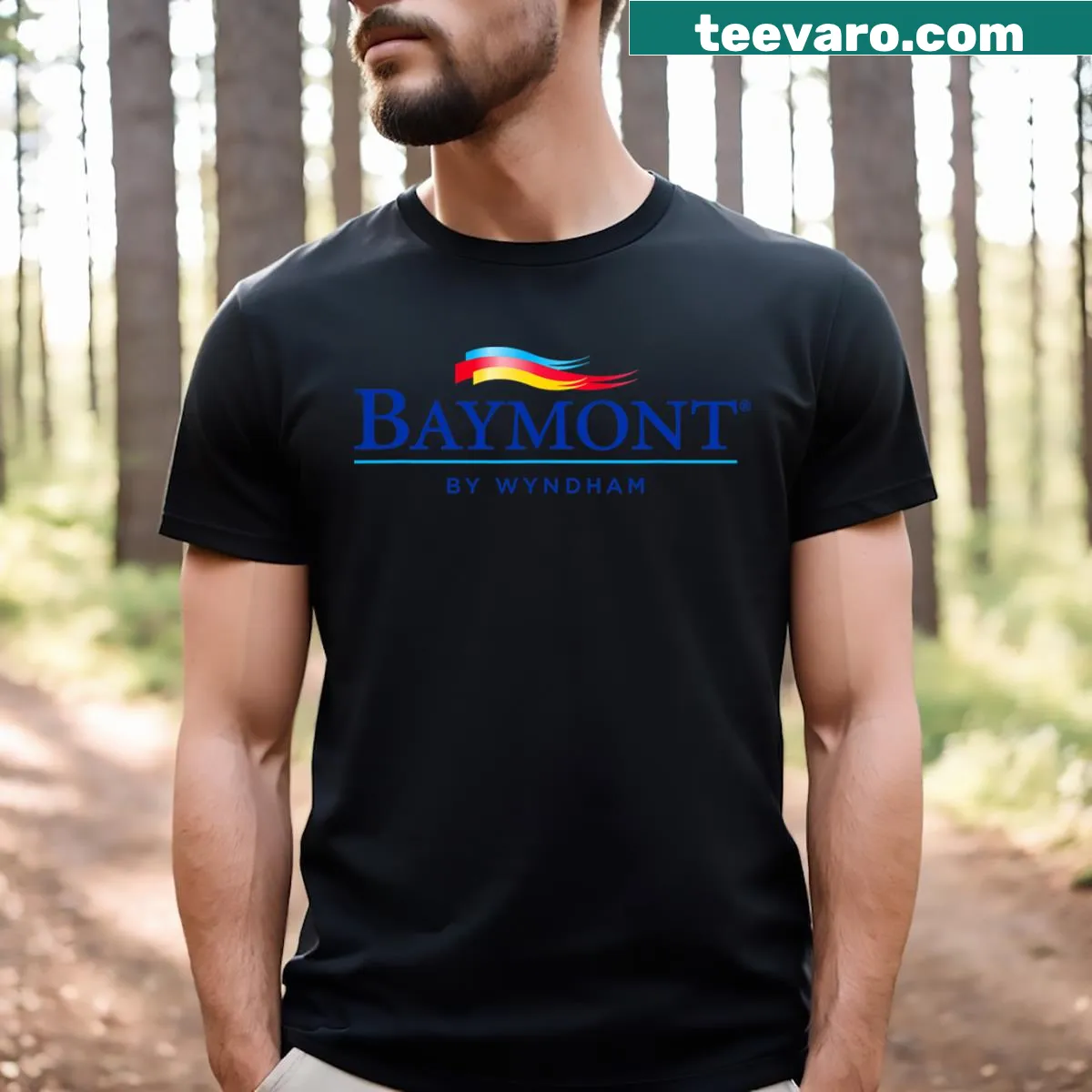 Minimalist typography t-shirt featuring a clever phrase 'By Wydham' — on a men's t-shirt