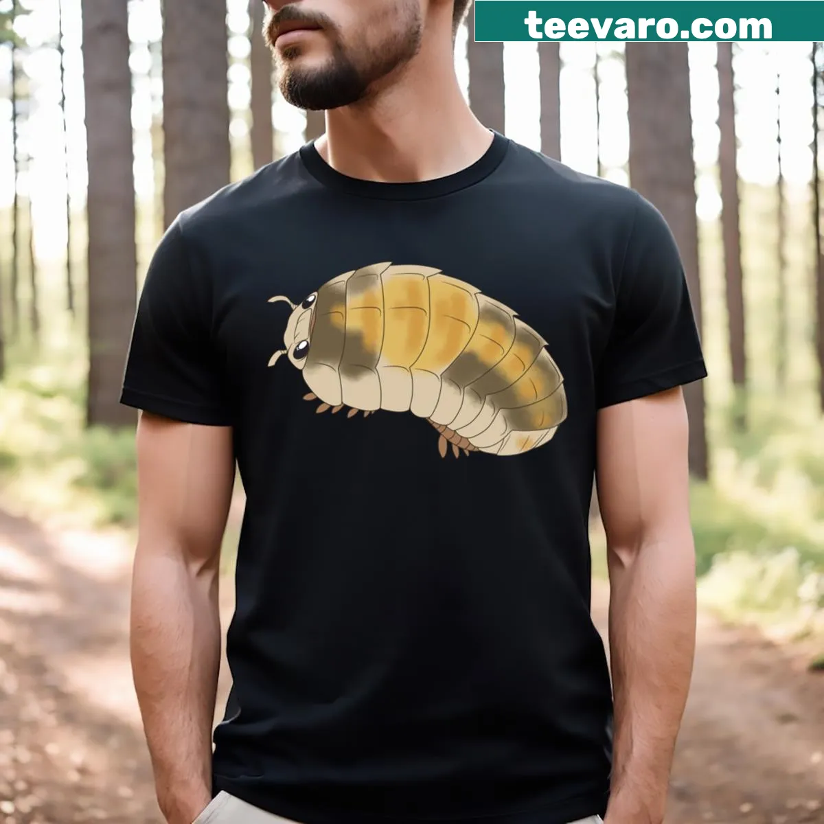 T-shirt with an illustration of a cappuccino and a playful isopod — on a men's t-shirt