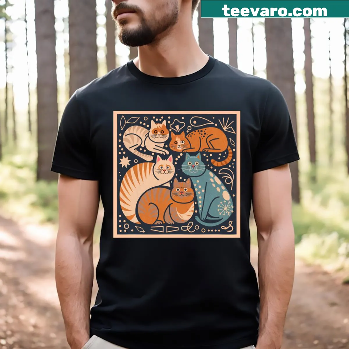 Cute cat and kittens t-shirt with charming illustrations — on a men's t-shirt