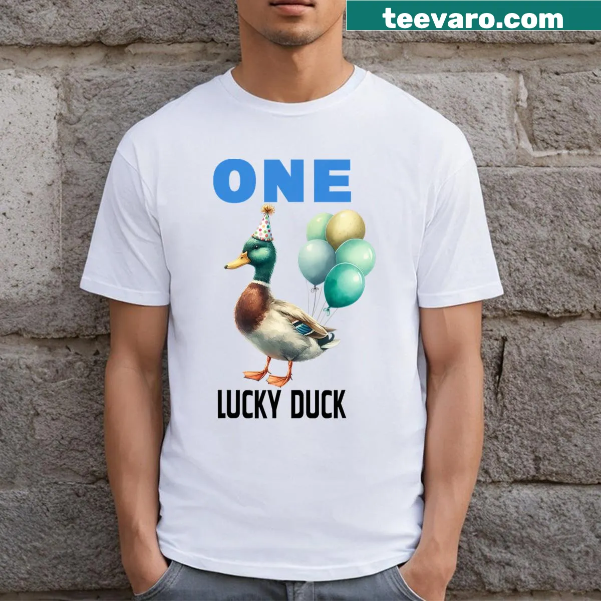 Cute duck illustration for a birthday on a kids' T-shirt — on a men's t-shirt