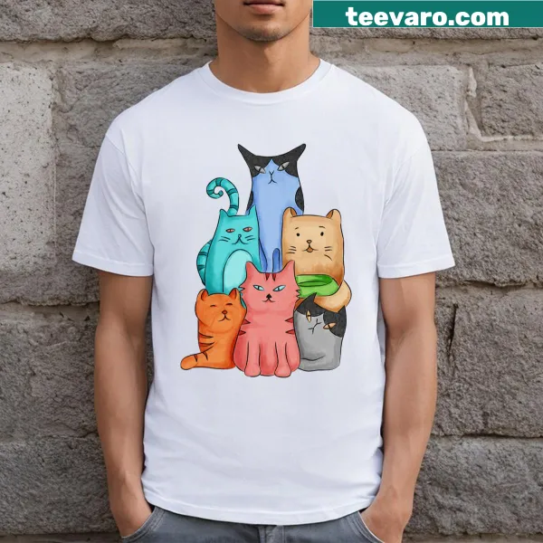 Cat lover t-shirt with whimsical doodle cat illustrations