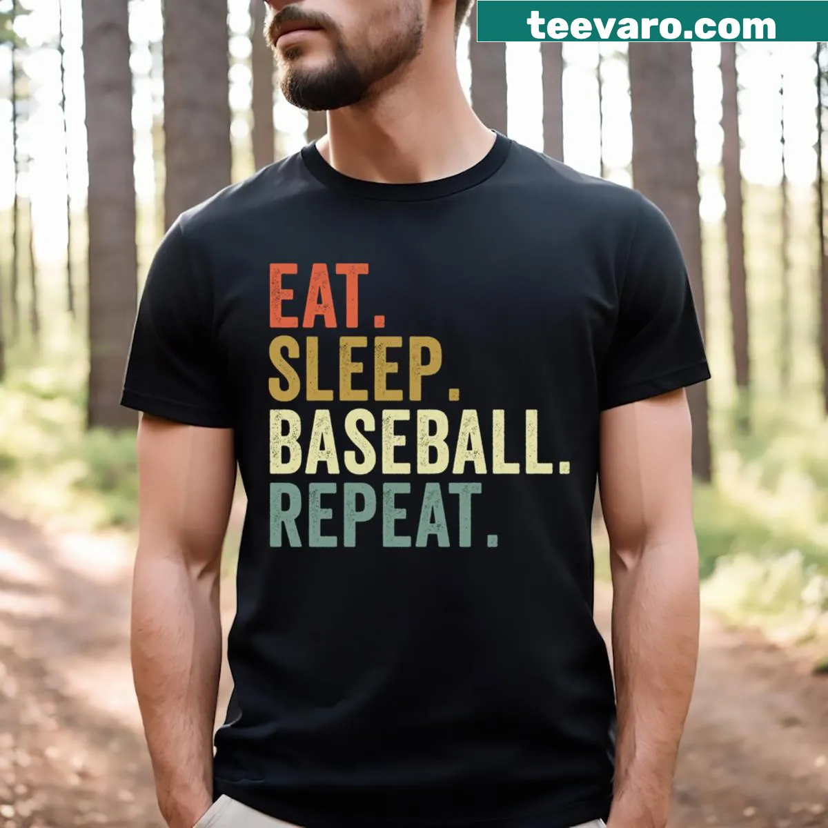 Funny Eat Sleep Baseball Repeat graphic T-shirt — on a men's t-shirt